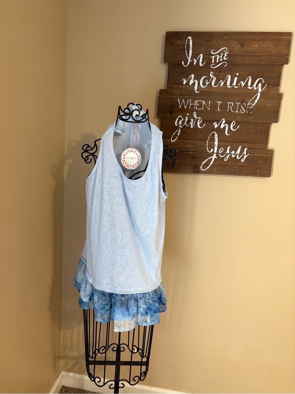 Umgee Light Blue Ruffle Tiered Tank